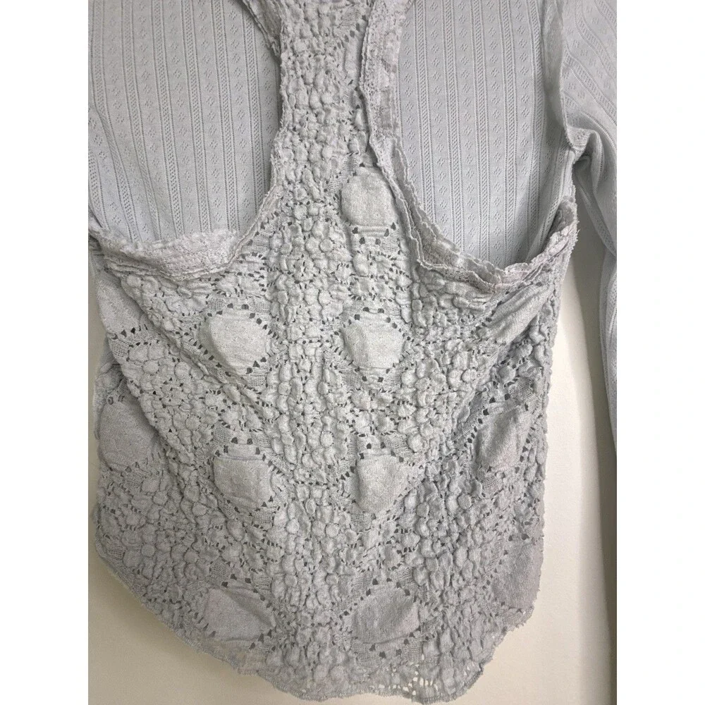 Free People Light Blue Lace Layered Long Sleeve Top Size M Boho